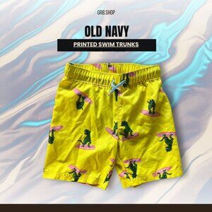 Old Navy Kids 5T Printed Swim Trunks Green Surfing Cat Design Polyester Acrylic